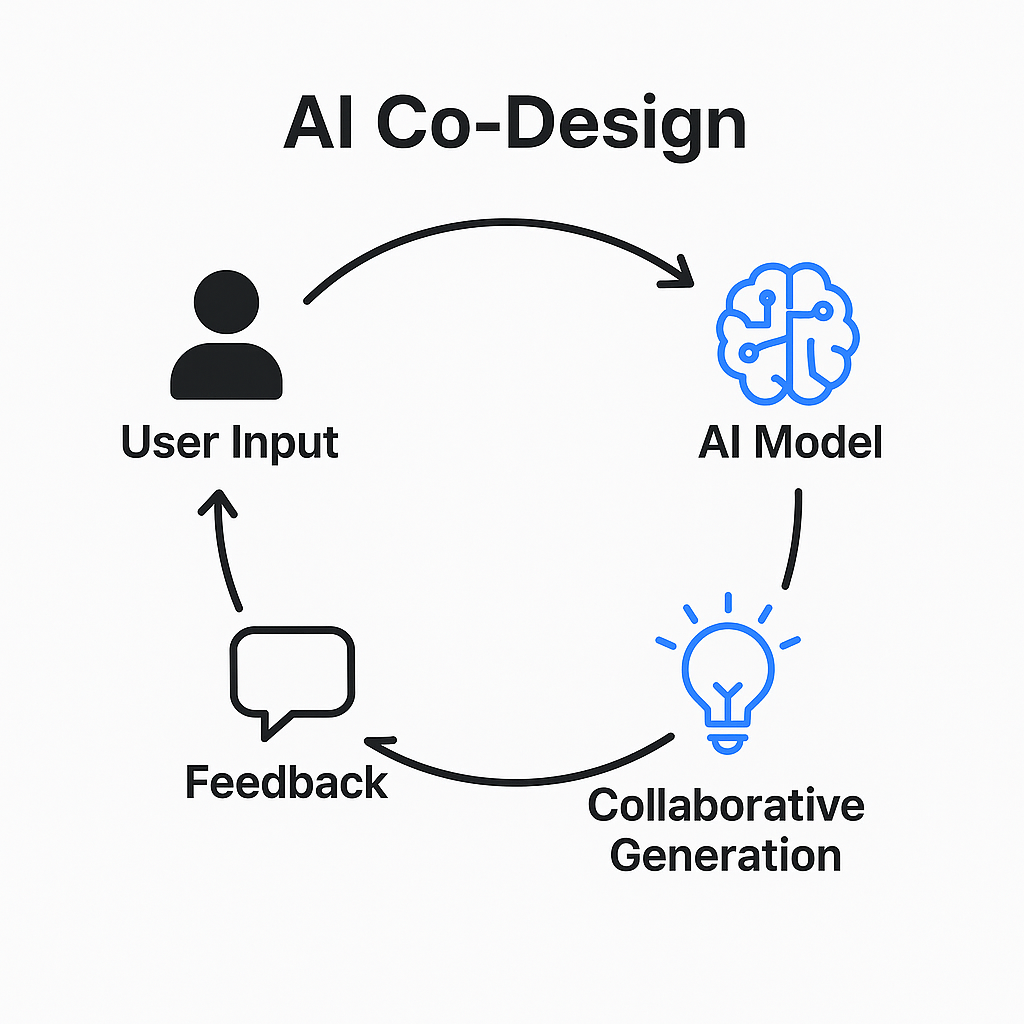 AI co-design workflow for custom insole generation showing user input, algorithmic processing, and iterative feedback