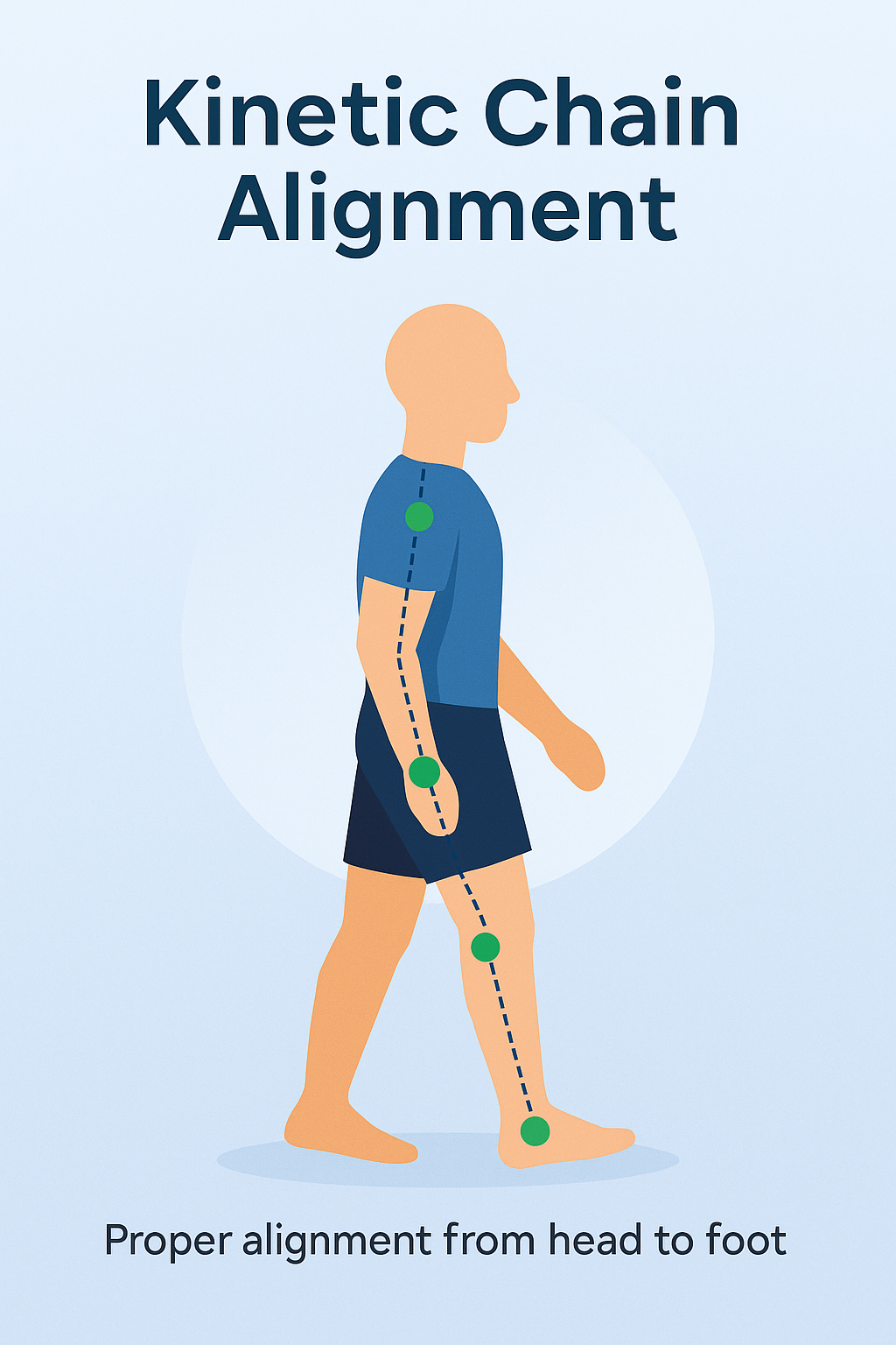 Kinetic chain alignment diagram showing how foot posture affects knee and hip mechanics