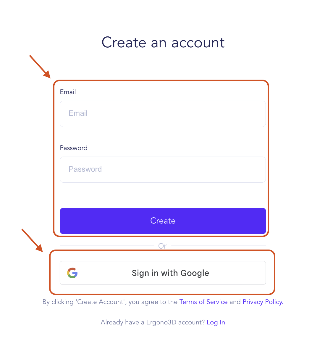 Account registration screen for the insole design platform