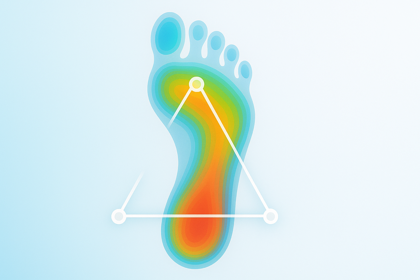 Foot pressure heatmap showing biomechanical load distribution across the plantar surface