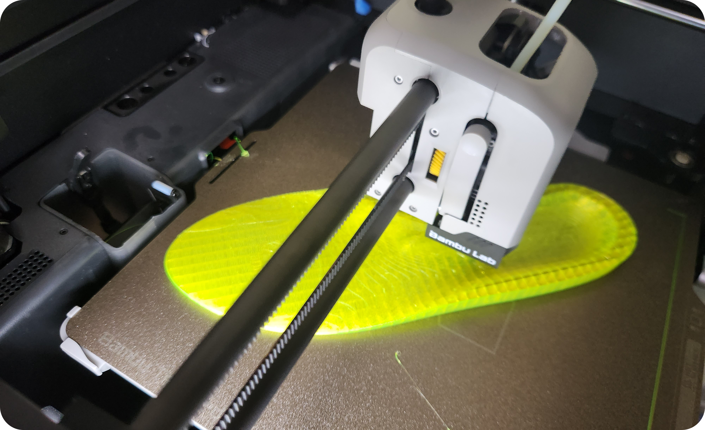 A TPU insole printing on a 3D printer build plate